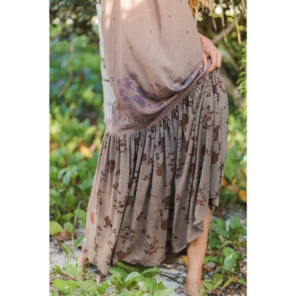 Floral Maxi Dress Mixed Media by T. ZOVICH Earth Tones Sleeveless Ecofriendly - Picture 6 of 12